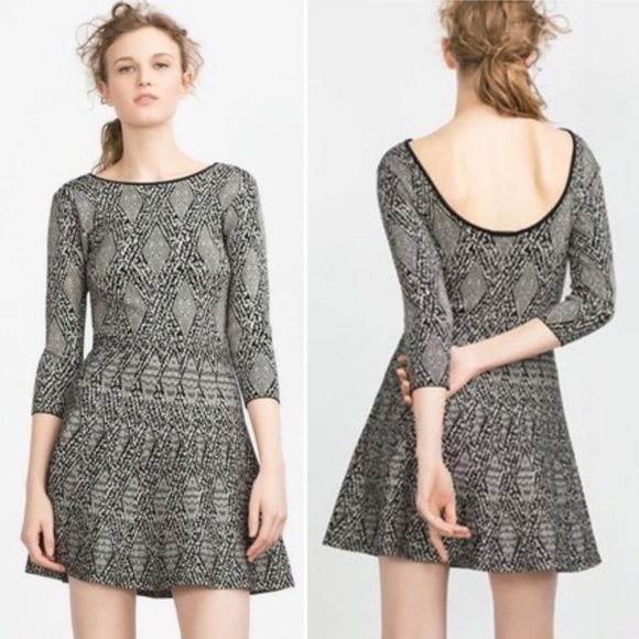 Zara Woman Knit Jacquard Dress with Low Cut Back - Picture 1 of 7